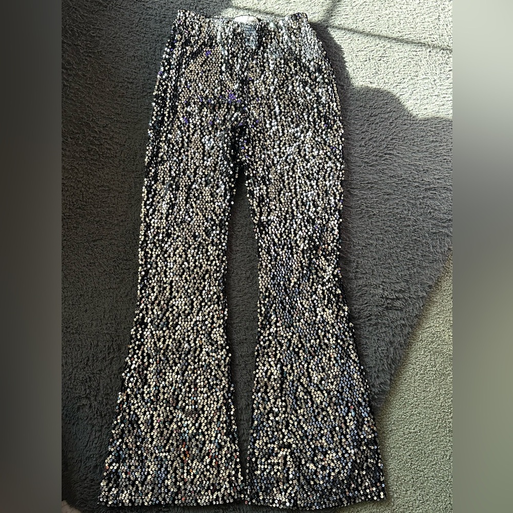 Black/silver sequin flare pants, size XS (0-2)